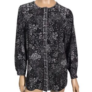 Isaac Mizrahi Live! Women's Black and Gray Floral Top